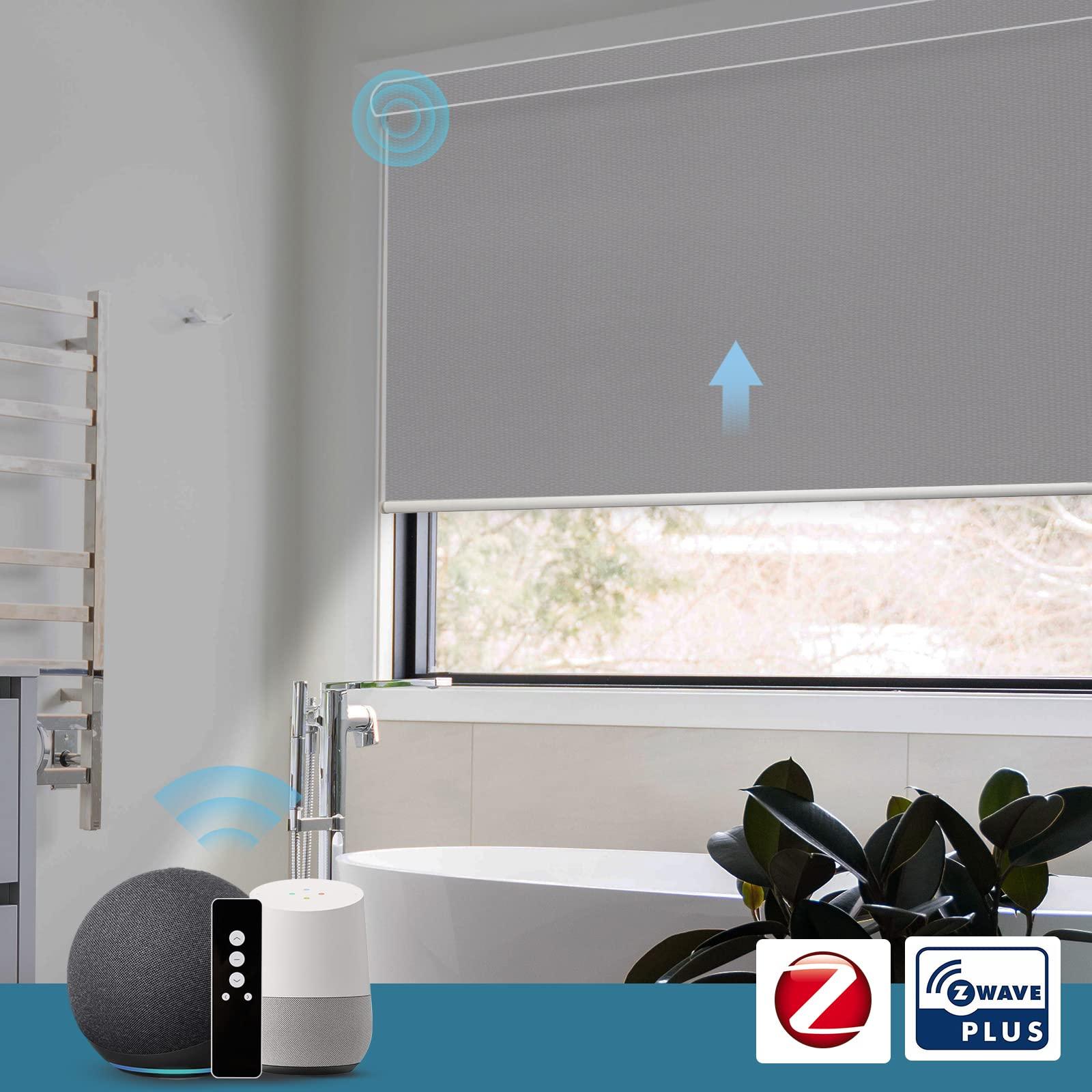 SmartWings SmartWings Motorized Blinds Compatible with Alexa and Google, Automatic Z-Wave/Zigbee Smart Shades with Remote, 100% Blackout Roller Shade, Customized Vinyl Waterproof Blind, Dark Grey
