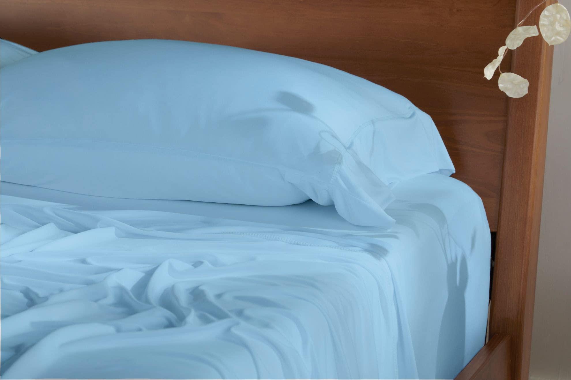 Cottingon Olympic Queen Sheets,100% Brushed Microfiber sheets, Olympic Queen Sheets Sets 66x80, 4 Pcs Olympic Queen Bedding, Extra Soft Olympic Queen Sheets to fit 16\" Deep Olympic Queen Mattress ( Light Blue)