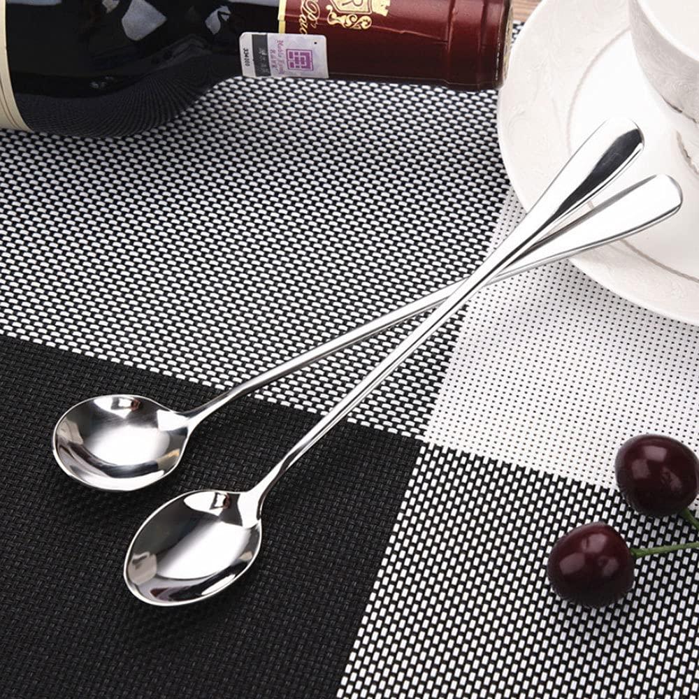 SagaSave SagaSave 5 Pcs Long Handle Spoon Coffee Stirrer Stainless Steel Iced Teaspoon for Milks Tea Mixing Cocktail Stirring Cold Drink (Round Head Spoon)