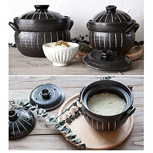ZJXDPBF Round Stove Stew Japanese Donabe Stone Rice Pot with Double Lid Clay Rice Cooker Soup Pot Stoneware Heat Resistant Ceramic Casserole Black 17 x 15.5 cm (7 x 6 inches)