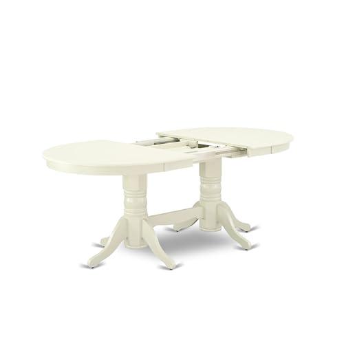 East West Furniture East West Furniture VABO5-LWH-W 5 Piece Kitchen Table Set for 4 Includes an Oval Dining Room Table with Butterfly Leaf and 4 Solid Wood Seat Chairs, 40x76 Inch, Linen White