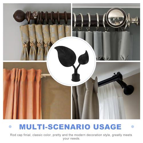 VOSAREA 4Pcs Curtain Rod Finials Drapery Rod Finials Leaf Shaped Curtain Pole End Caps Window Curtain Rod Head Plugs Black