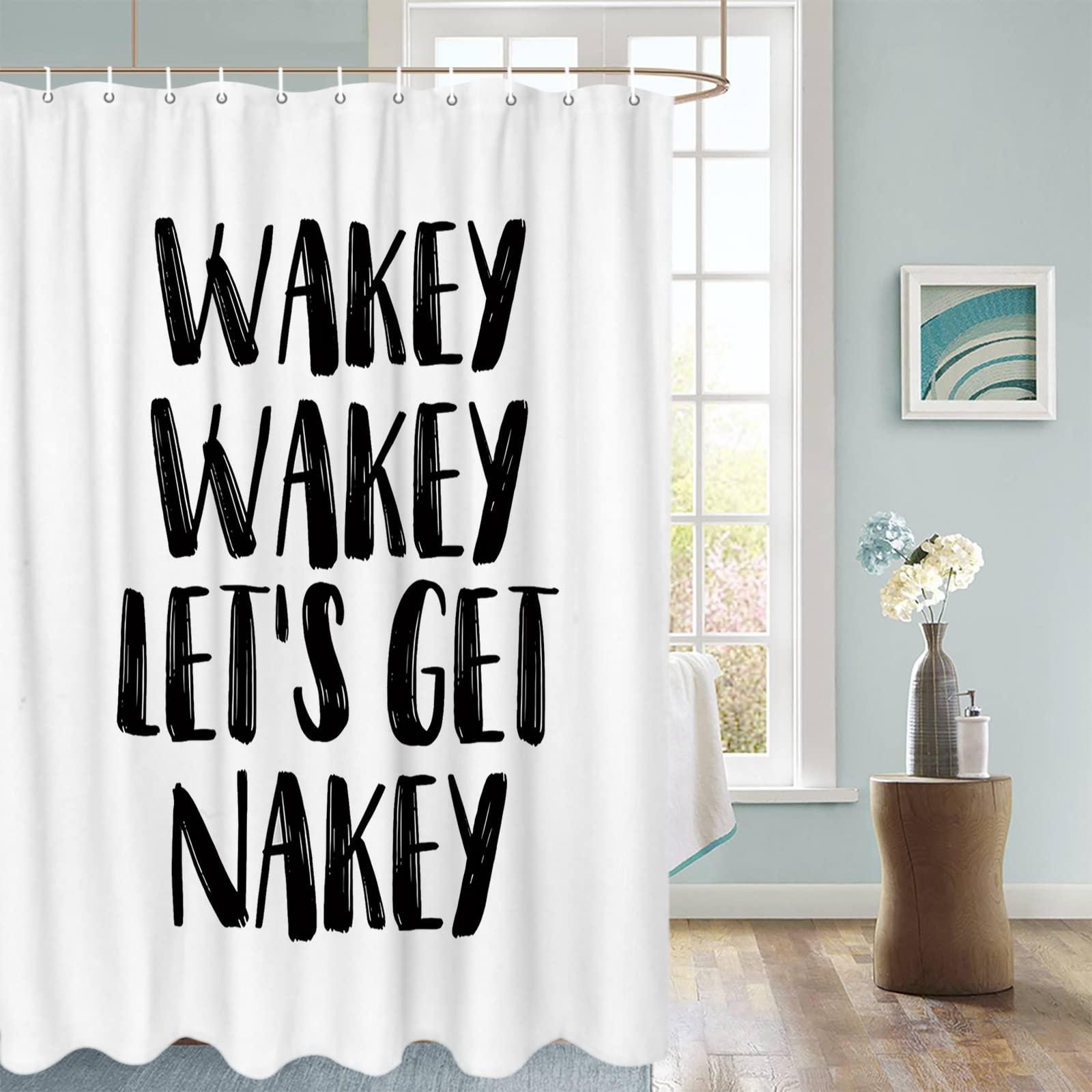 EZON-CH EZON-CH Shower Curtains for Bathroom, Wakey Let\'s Get Nakey Shower Curtain Set Polyester Waterproof Fabric Bath Curtain with Hooks for Home Hotel Apartment Farmhouse 54x78 inch