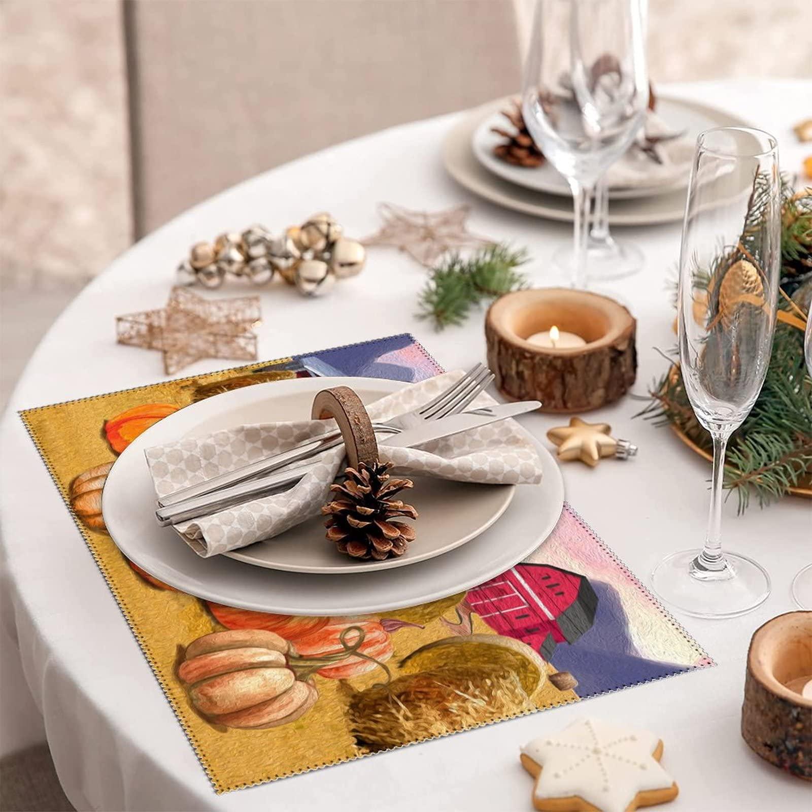 Alioyoit Table Place Mats Fall Farm Pumpkins Harvest Gnomes Chic Table Mats Reversible Reversible Dining Table Placemats Fabric Placemats Decor for Indoor Outdoor Patio Thanksgiving Day Set of 6