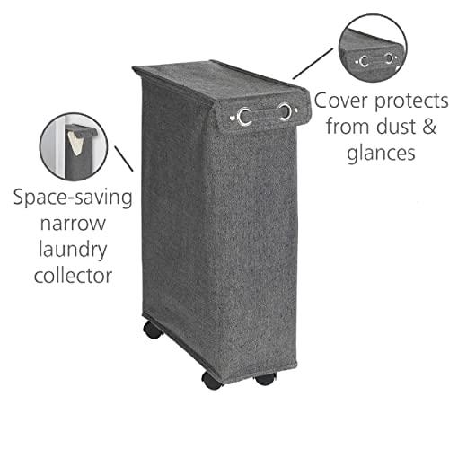 WENKO WENKO Slim Laundry Basket with Wheels, Thin Laundry Hamper, Rolling Laundry Bin with Lid, Space Saving Narrow Laundry Hamper for dirty Clothes Storage, 23.6 x 15.8 x 7.3 in, Gray