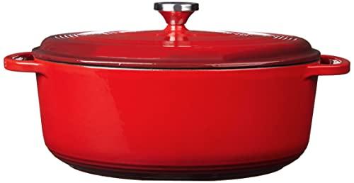 Lodge Lodge 7 Quart Enameled Cast Iron Oval Dutch Oven with Lid Dual Handles Oven Safe up to 500 F or on Stovetop - Use to Marinate, Cook, Bake, Refrigerate and Serve Red