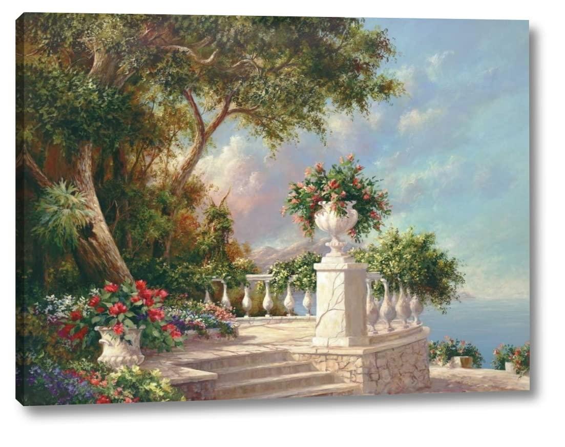 Canvas Art USA Balcony at Lake Como by Art Fronckowiak - 29\" x 38\" Canvas Art Print Gallery Wrapped - Ready to Hang