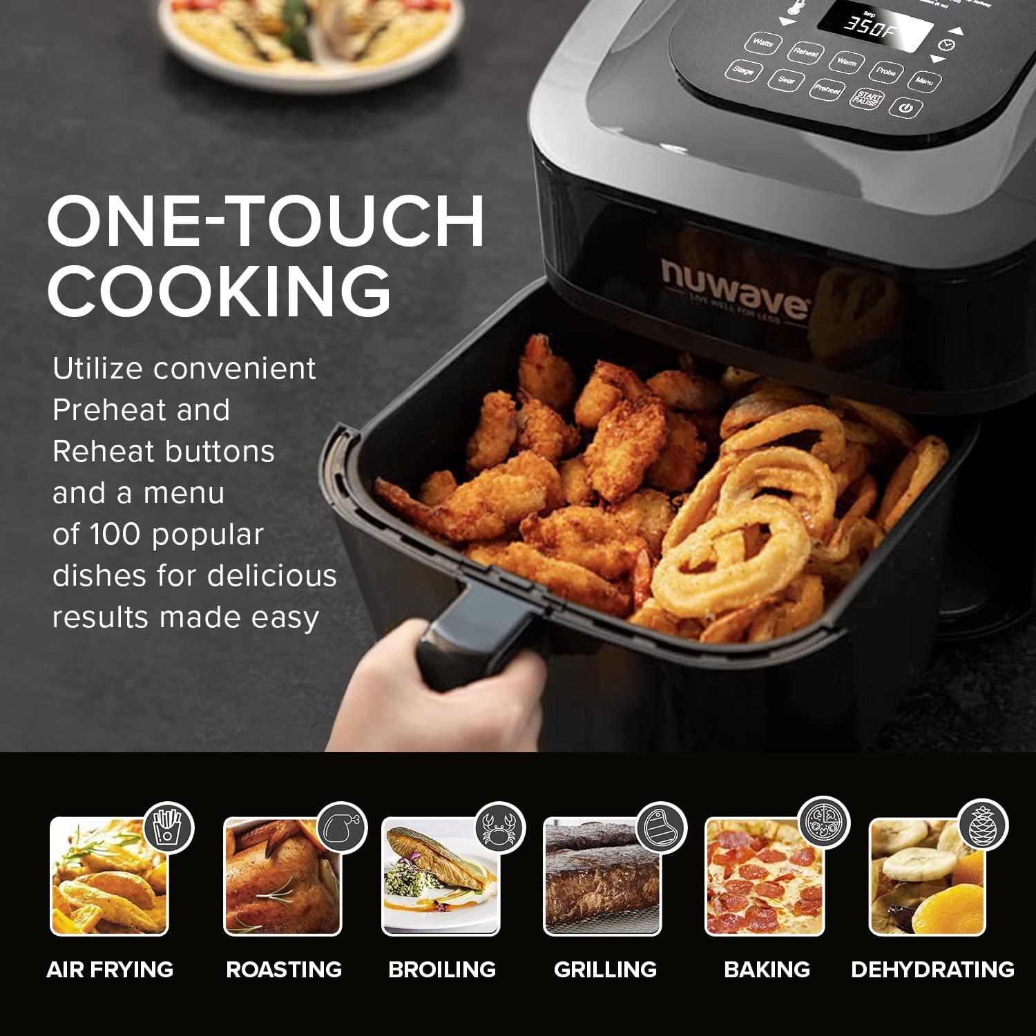 Nuwave Nuwave Brio 8-Qt Air Fryer, Powerful 1800W, Easy-to-Read Cool White Display, 50-400F Temp Controls, 100 Pre-Programmed Presets & 50 Memory Slots, Integrated Smart Thermometer, Linear T Technology