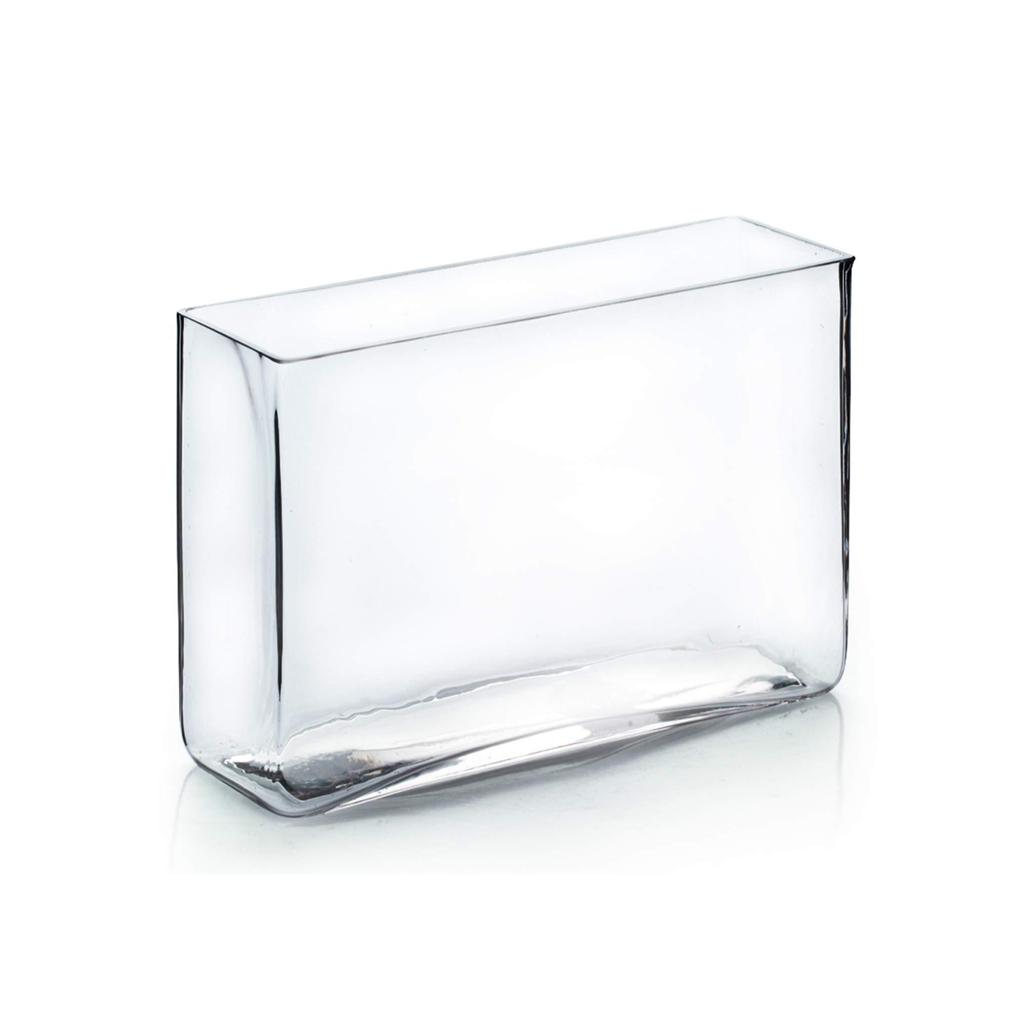 WGVI WGV Long Rectangle Block Vase, Width 3", Length 10", Height 7", Clear Glass Floral Container Wedding Party Event Home Office Decor, 1 Piece