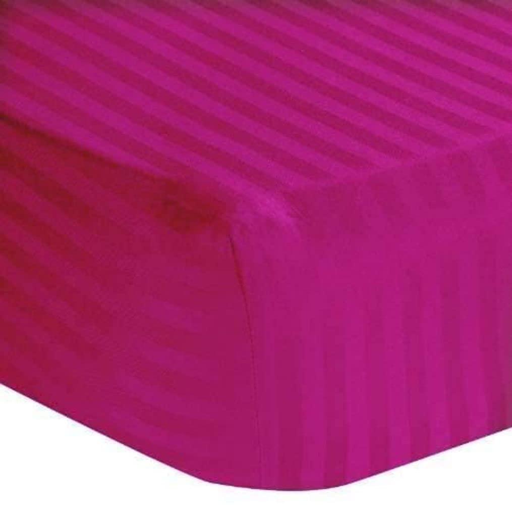 Sheets N More Sheets N More 600 Thread 100% Egyptian Cotton 1PC Fitted Sheet -Emperor ,Hot Pink ,Strip with Elastic All Around Fits Mattress Upto 12 Inches Deep Pocket
