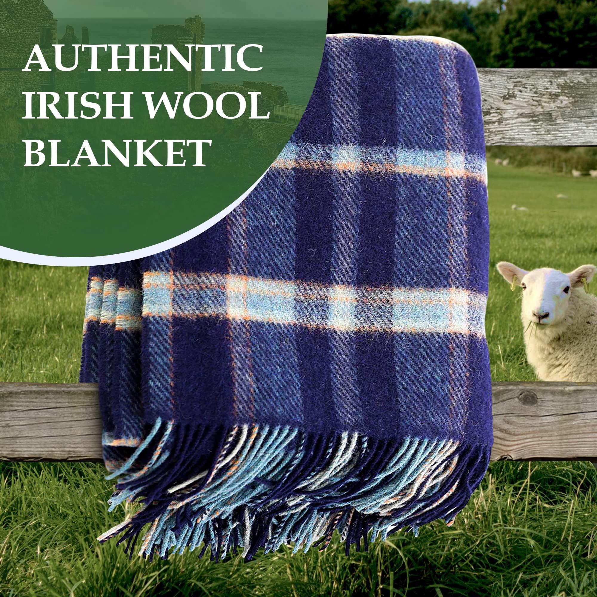 Biddy Murphy Genuine Irish, 100% Wool Throw & Toss Blanket, Traditional Plaid Print, Soft Warm Heirloom Quality Lambswool, Imported from Ireland, 54\" x 72\" Inches, Purple
