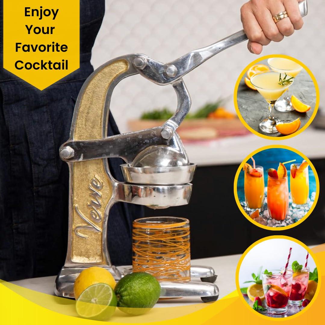 Verve CULTURE Artisan Cast Aluminum Professional Grade Manual Hand Press Juicer Perfect for Orange, Grapefruit, and Large Citrus Fruits Morning Drinks, Cocktails, or Cooking by Verve CULTURE - Gold - Large 14x9x17