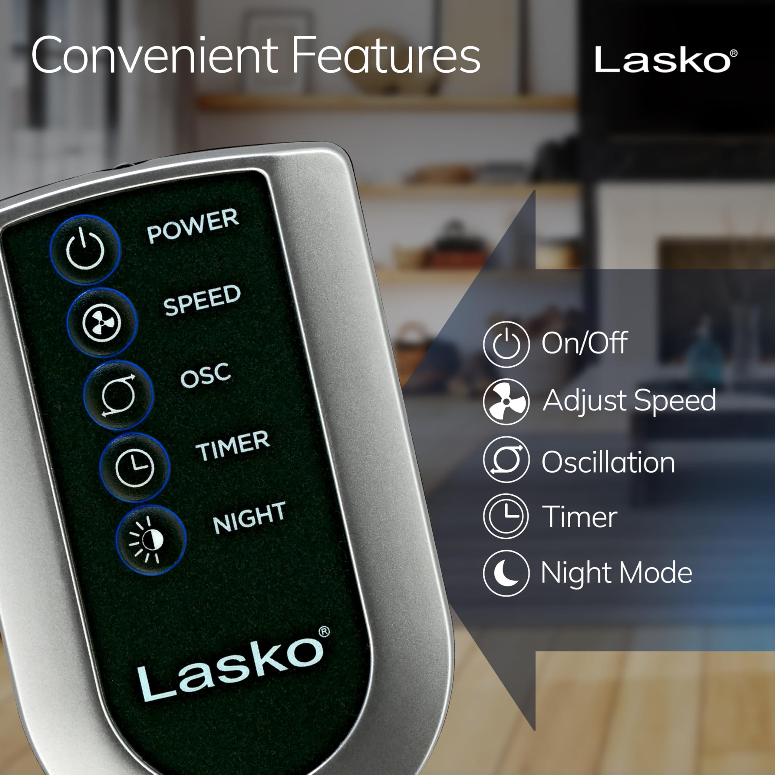 Lasko Lasko Oscillating Tower Fan, Quiet Fans with Remote, for Bedroom, Living Room, Office, Tower Fan with Remote, 3-Speed Timer, 42, Silver T42951
