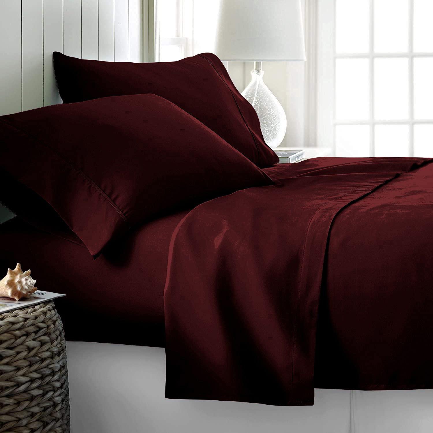 High Kotton 7 Piece Bed-in-A-Bag Comforter & Sheet Set 15\" Deep Pocket, 100% Egyptian Cotton Cal-King Size, Wine, Sets Include - 1Comforter, 1Flat Sheet,1Fitted Sheet, 2Pillowcase & 2Pillowsham