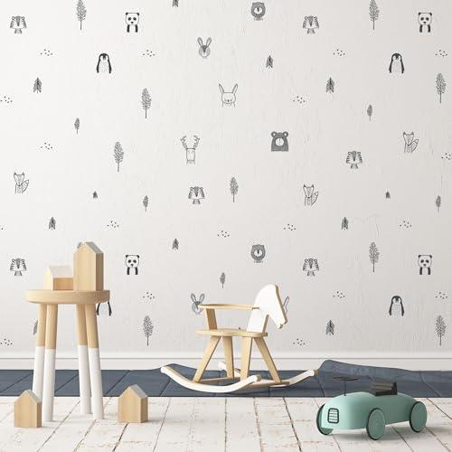 Baby RyRo London Baby RyRo London Stylish Animal Wall Decals - Charming Jungle Nursery Decor, Nordic Style Safari Wall Decals for Baby Room Decor, Black & White Jungle Wall Decals, Peel and Stick.