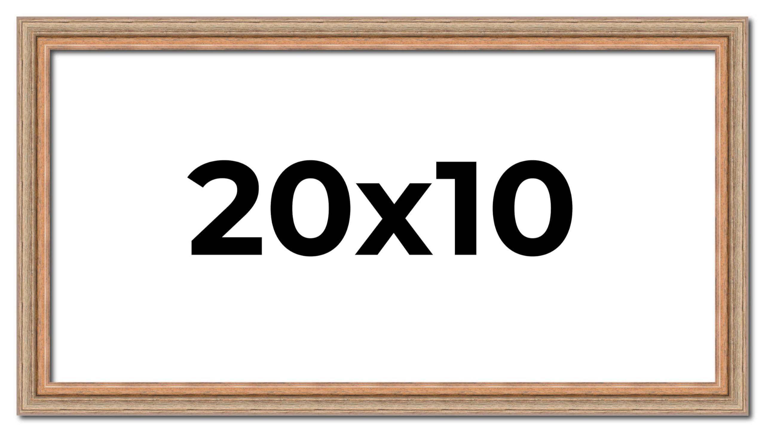 CustomPictureFrames.com 20x10 Frame Brown 60\'s Wooden Cabinet Solid Wood Picture Frame | 1 Inch Moulding Width | Complete with UV Acrylic Plexiglass, Foam Board Backing & Hanging Hardware