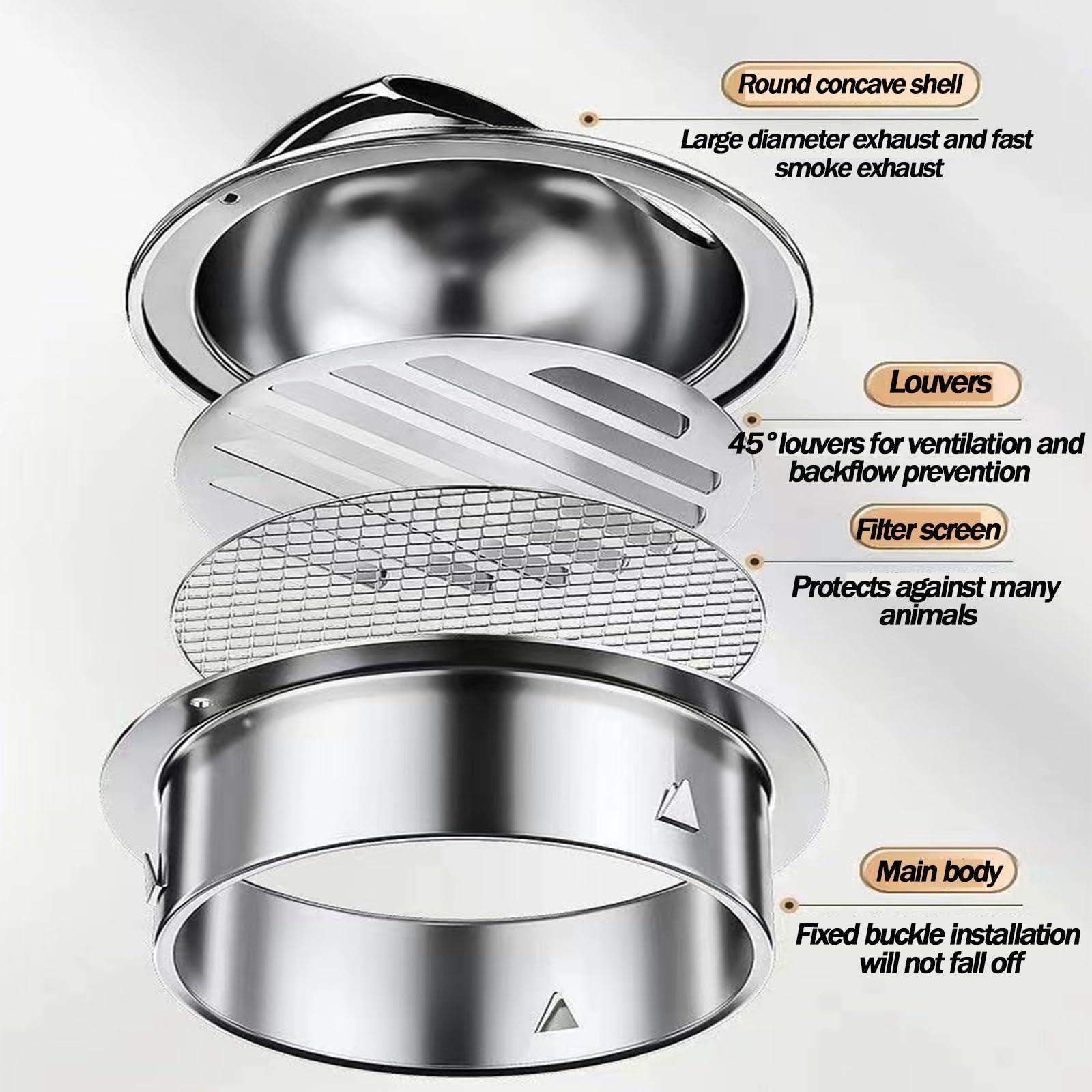 HUFIREHU Air Vent 100mm, Bull-Nose External Vent Stainless Steel Ventilation Cover Round Ventilation Extractor Outlet with Screen Mesh Stainless Steel Chimney Cap Chimney Caps for Outside(200mm)
