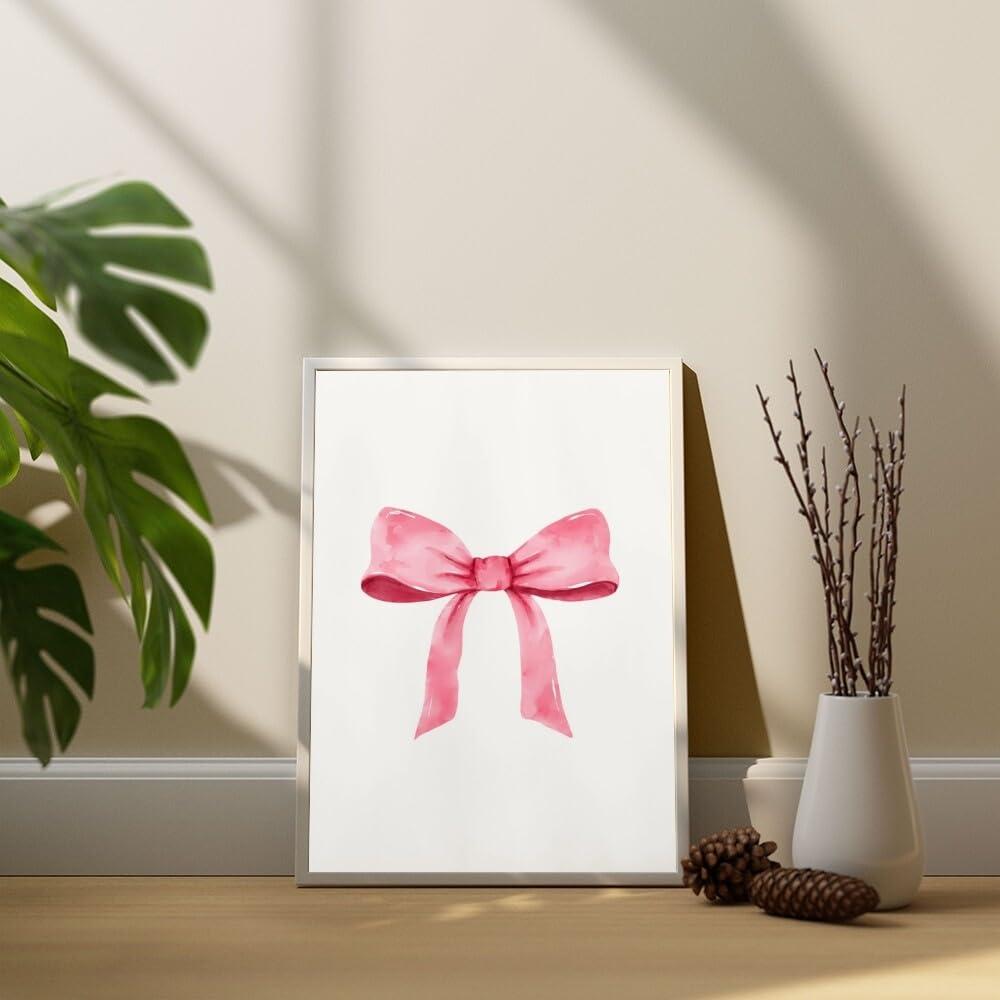Generic Pink Poquette Bows Poster Coquette Room Decor Preppy Poster Pink Poquette Bows Canvas Print Beautiful Dorm Room Room Teenage Wall Art Bedroom Wall Decoration16x24inch Framed