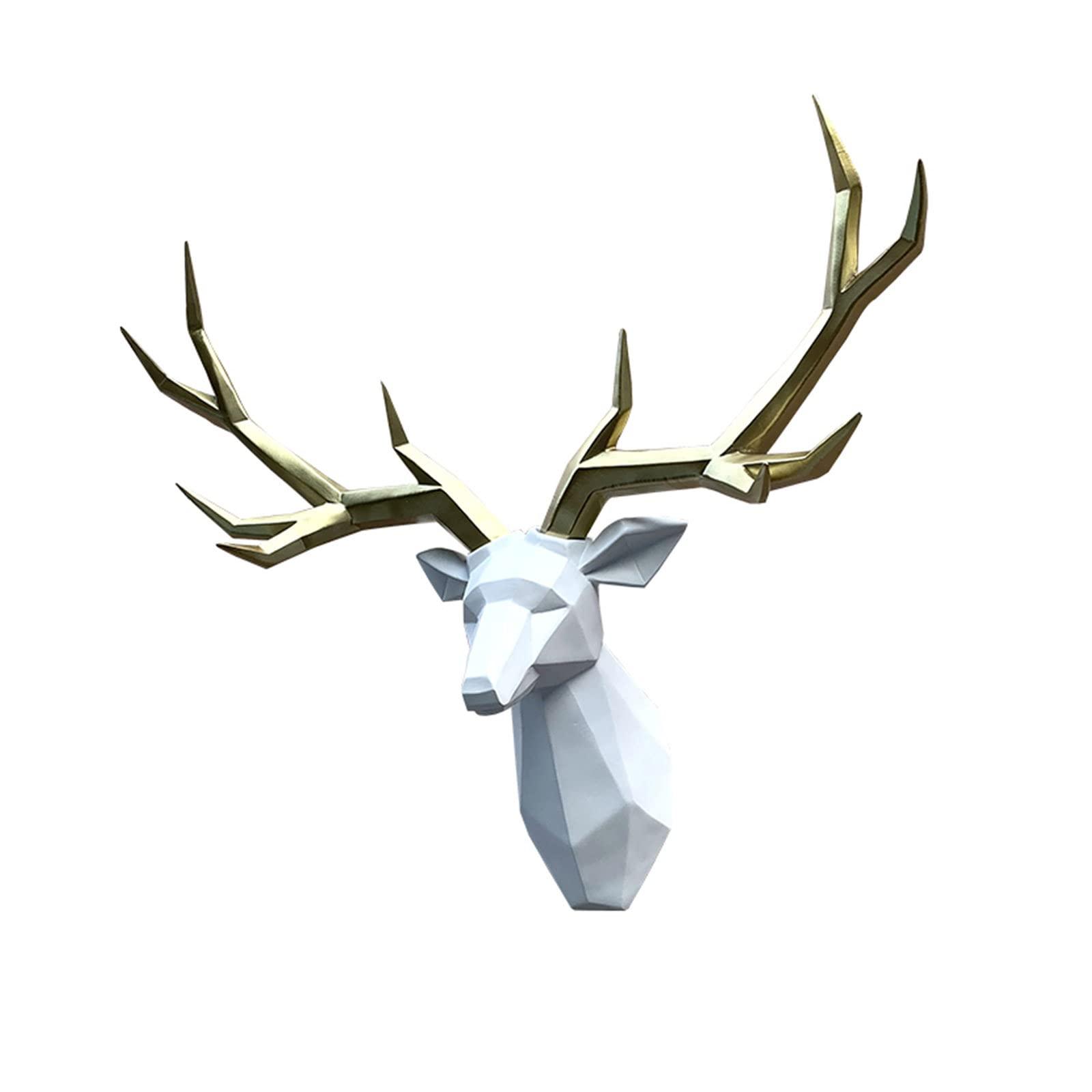 LLYLA Faux Deer Head,Wall Mounted Faux Antlers Wall Decor,Faux Taxidermy Animal Head Home Decor,Modern Light Luxury Style Geometrical Deer Antlers,for Home Office and Farmhouse