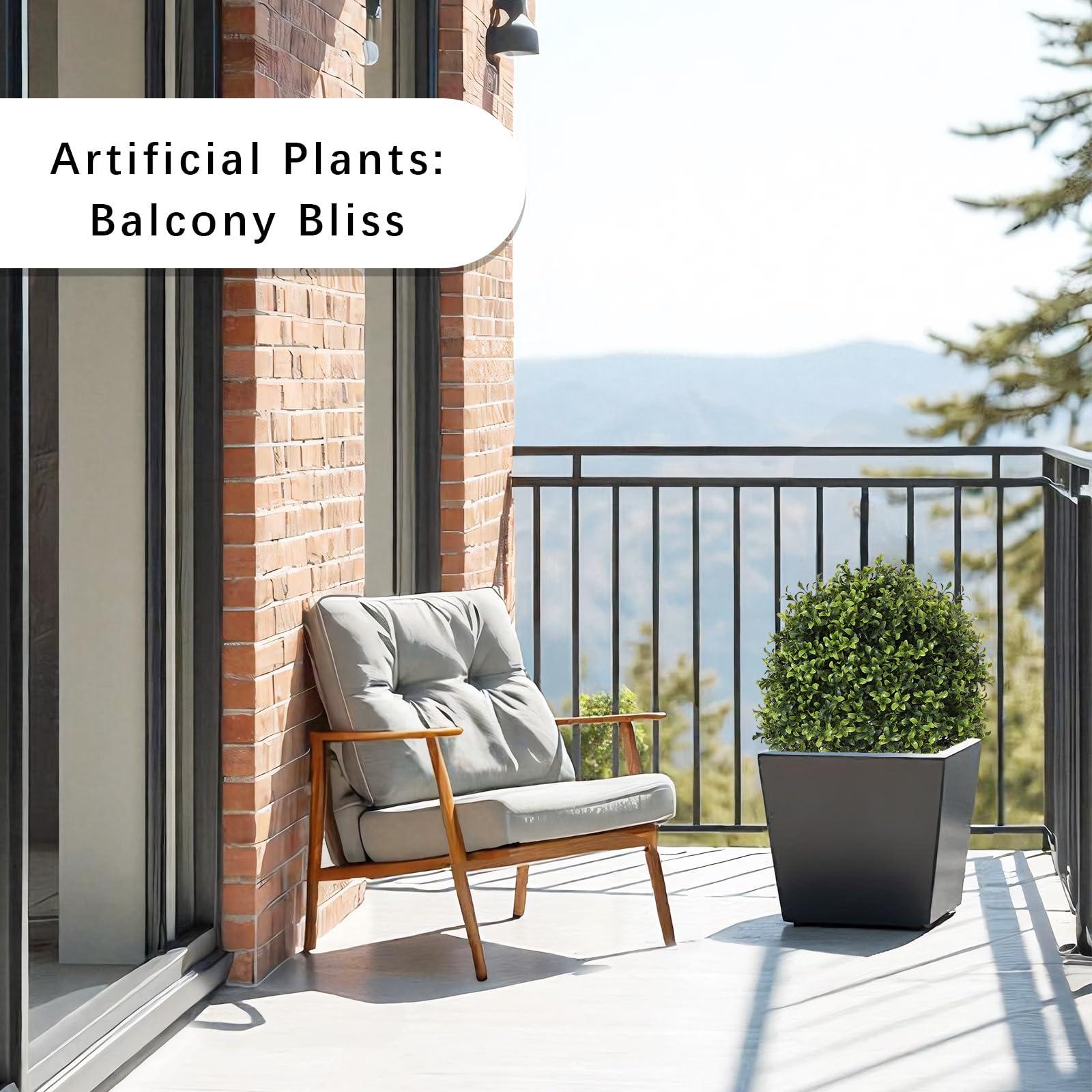 Azoco Azoco 27 Realistic Artificial Topiary Trees Set of 2, Faux Boxwood Plants Outdoor with Cement Planter, UV-Resistant Fake Evergreen Potted Ball Bushes & Shrubs for Front Porch Patio Entryway Decor