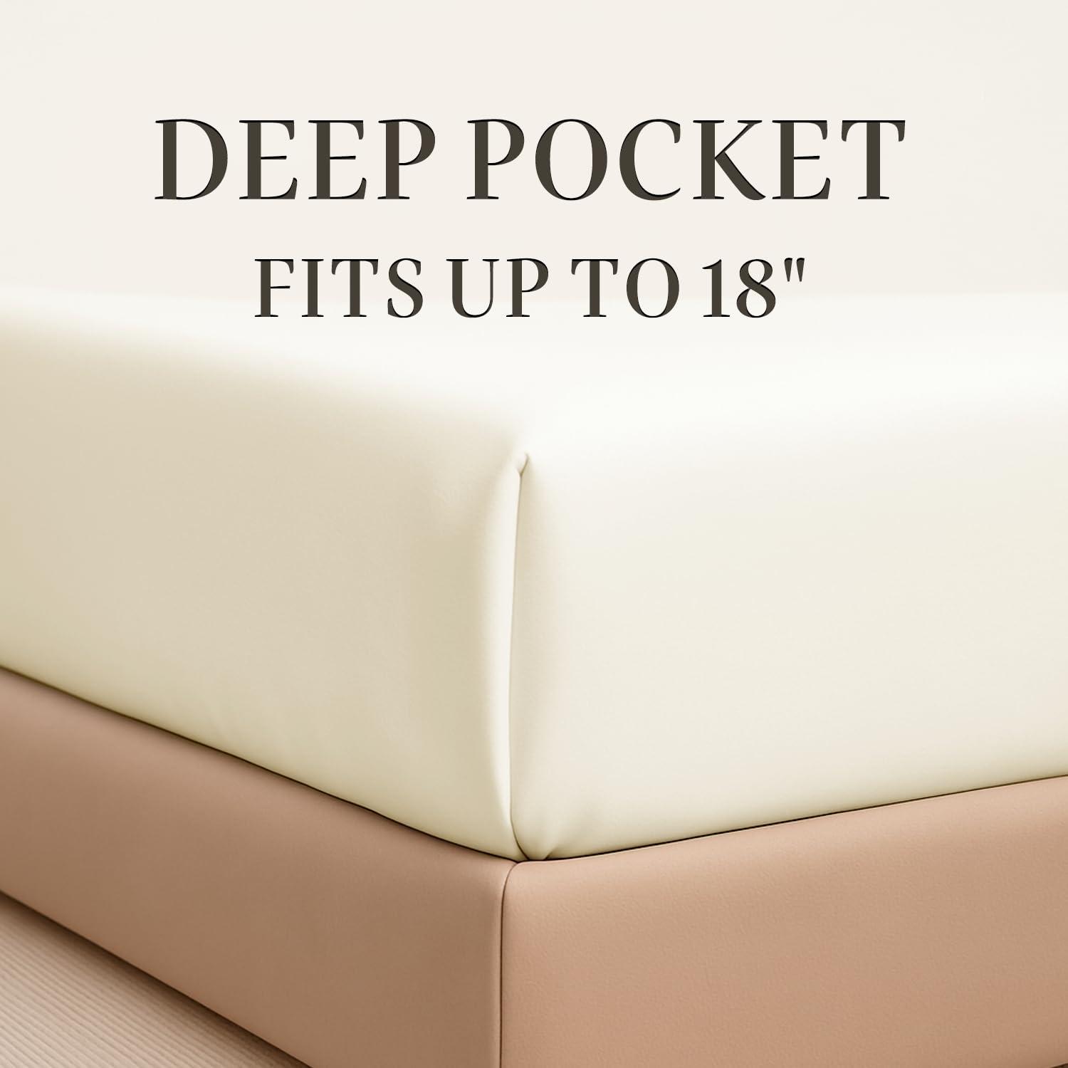 Hyde Lane Hyde Lane Luxury 1000 Thread Count 100% Cotton California King Bed Sheets | Very Comfy Soft & Thick with Deep Pocket - Fits up to 18\" Mattress, Cotton Bed Sheets Cal King - 4 PC (Ivory/Cream)