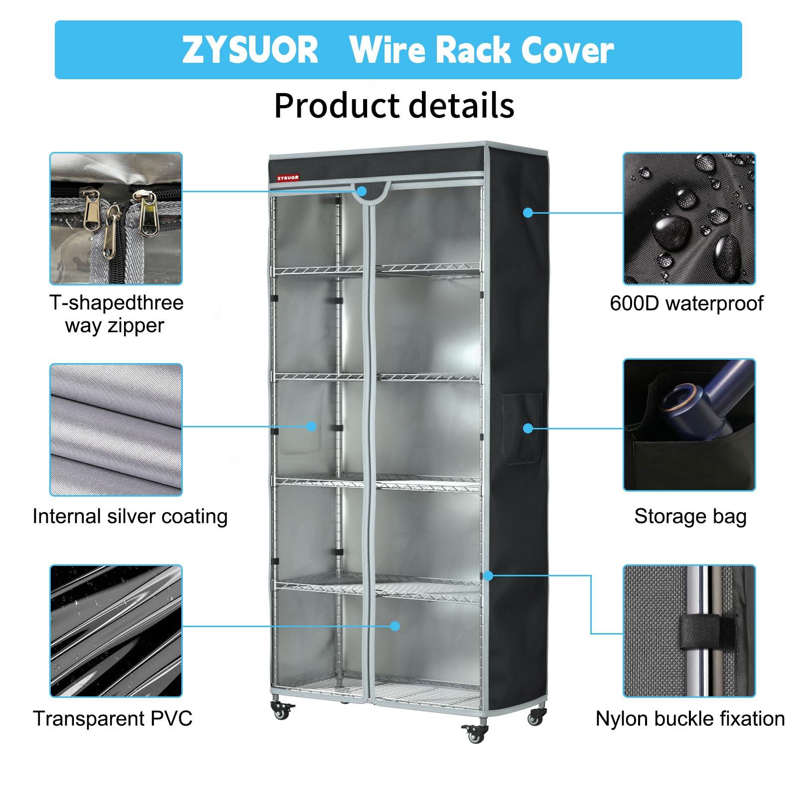 ZYSUOR ZYSUOR Shelf Cover Wire Rack Cover Shelving Cover, dustproof, Waterproof, Sunscreen, Front Transparent Panel Design for Easy Viewing, Suitable for 48" Lx24 Dx72 H (Cover only)