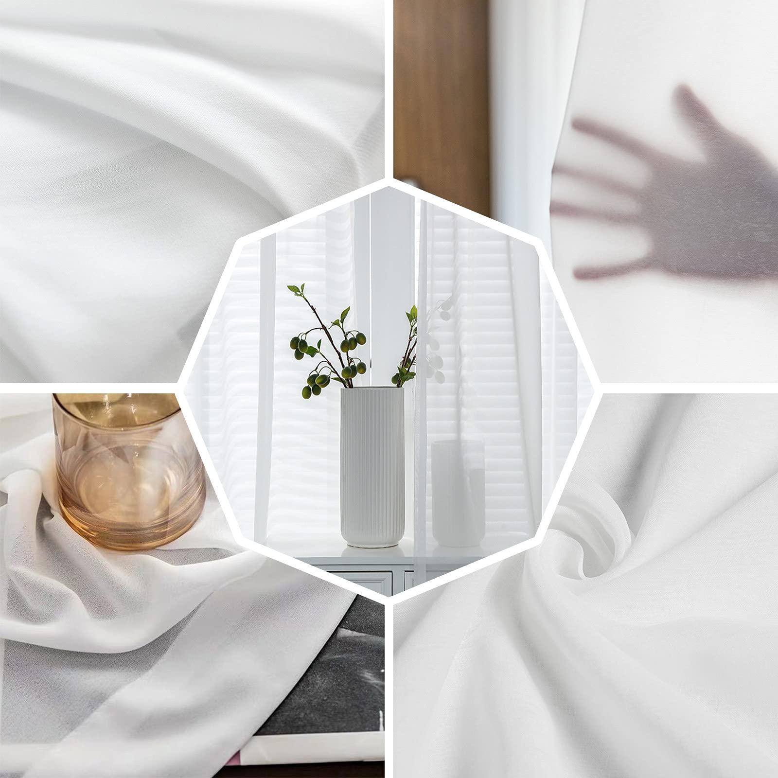 Sunteeny Ombre Sheer Curtains 45 inches Long for Bedroom Living Room Panel Gray Black Gradient Pattern Rod Pocket Voile Curtain Light Filter Window Treatments Net Drapes for Kitchen/Sliding Door 52x45in
