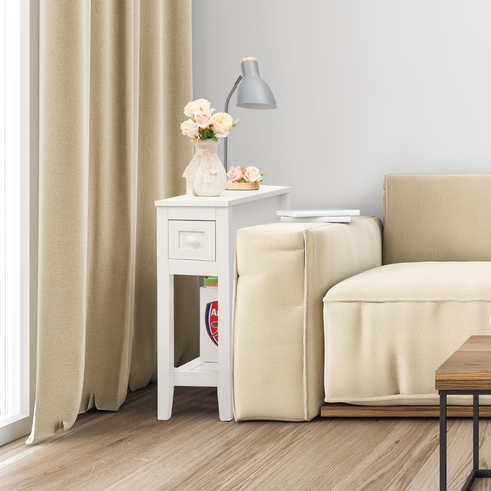 LUSUOWLZ LUSUOWLZ Narrow Side Table for Small Spaces, White, Set of 1, 24\" L x 8.5\" W x 24\" H