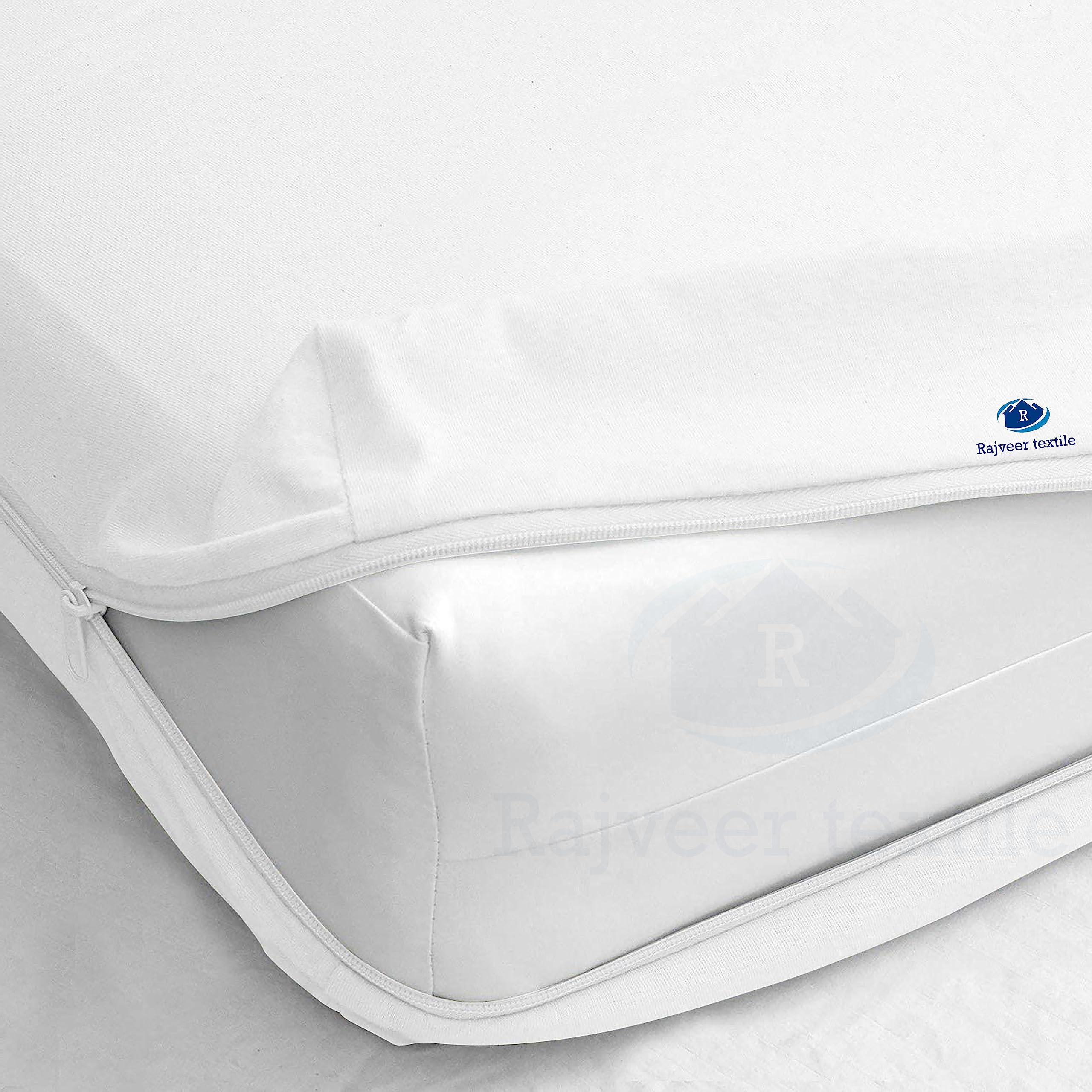 RAJVEER TEXTILE RAJVEER TEXTILE Queen Zipper Fitted Sheet 12\" Inch Deep Pocket - Hotel Quality Soft Microfiber Bottom Sheet- Shrinkage and Fade Resistant-Easy Care -1 Fitted Zipper Mattress Cover White Color
