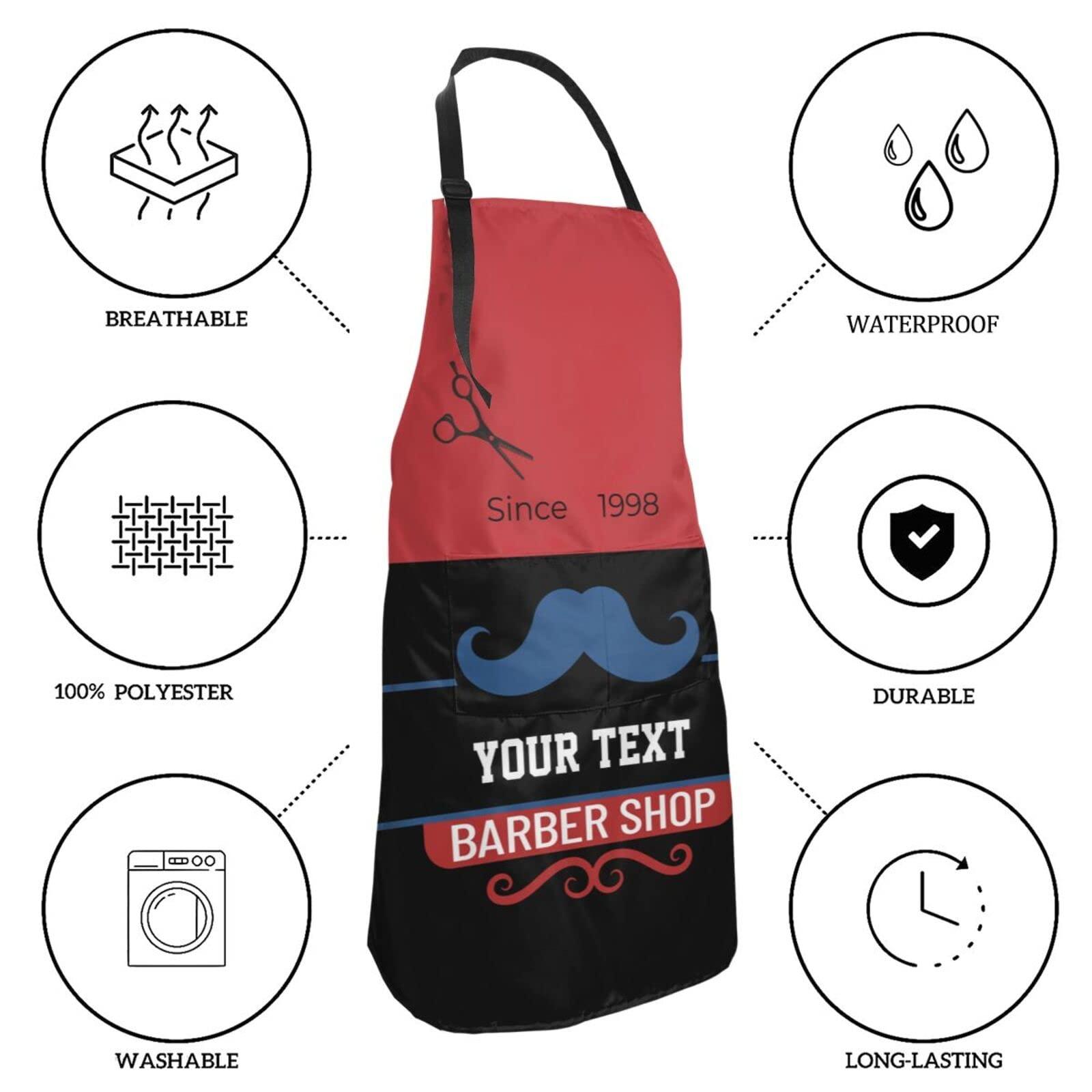 MLIANCEN MLIANCEN Custom Scissors Barber Apron for Men Women, Personalized Photo Logo Text Barbershop Apron with Pockets, Customized Adjustable Bib Apron for Hair Salon Hairdressers