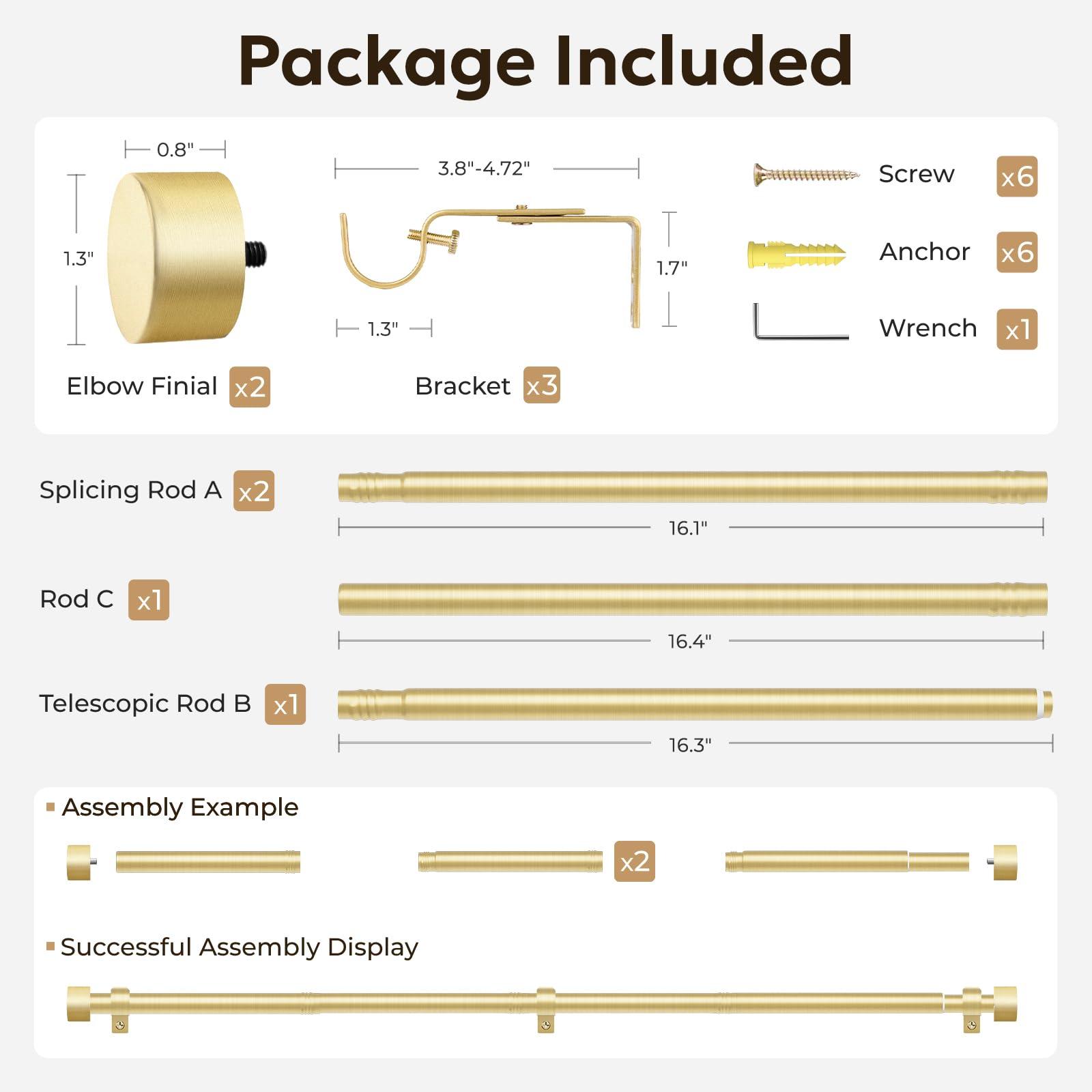 zeerobee Zeerobee Curtain Rods for Windows 32 to 72, 1 Inch Heavy Duty Drapery Rods with Adjustable Length, Outdoor Modern Curtain Pole with Simple End Caps, 32"-72", Brushed Gold