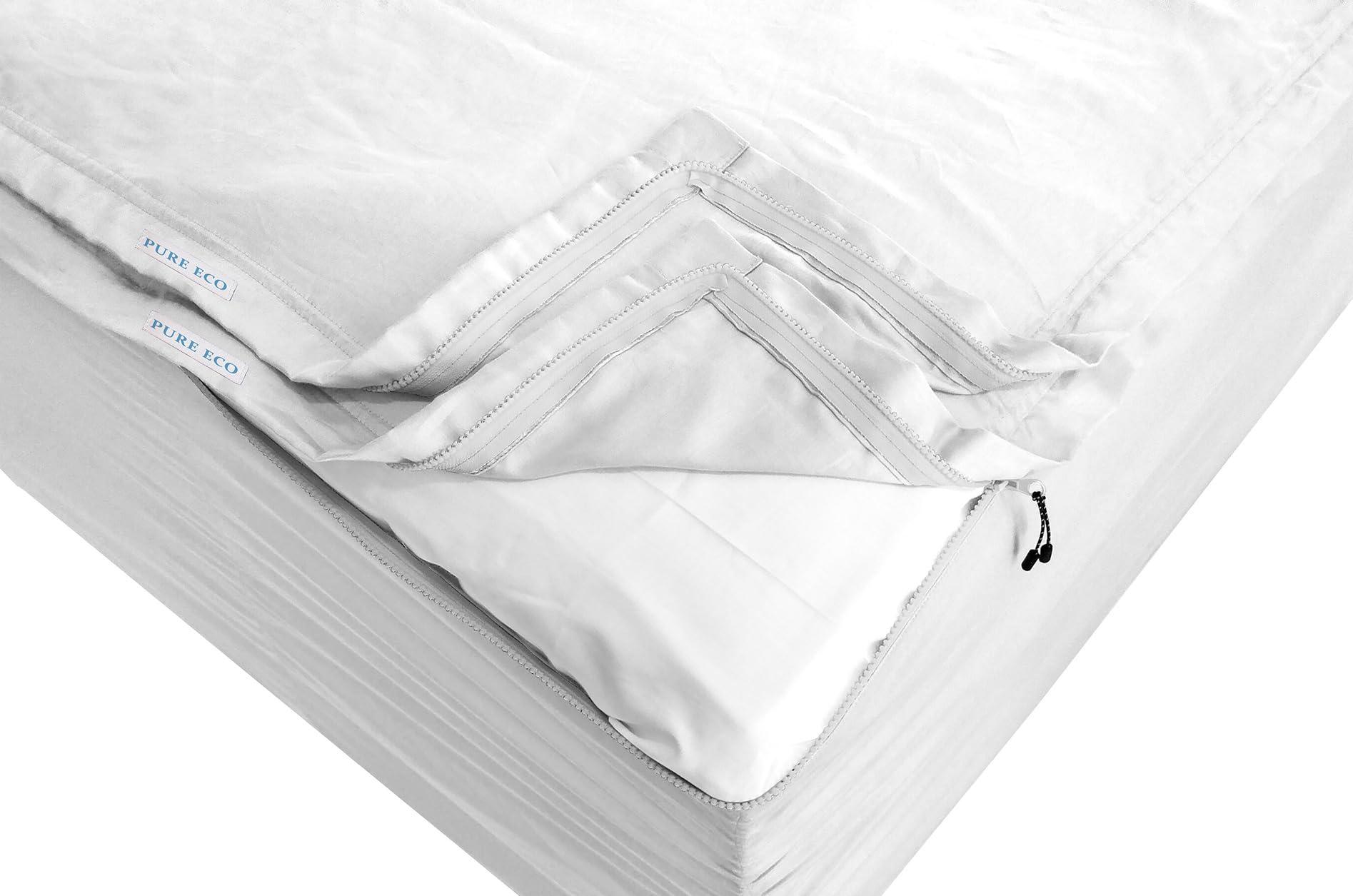 PURE ECO Zip On Fitted Sheet Cal King (72X84) + 10 Inch Deep Pockets - Includes 2 Zip-On Sheets & 1 Fitted Sheet Base - Cal King Size Zipper Fitted Sheets - Soft Cotton 600 TC Fitted Sheet - White