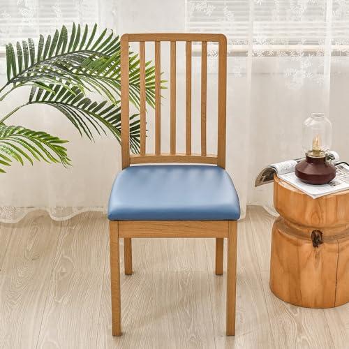SearchI SearchI Waterproof PU Leather Seat Covers for Dining Chairs, 4 Pack Stretch Dining Room Chair Seat Covers, Kitchen Chair Seat Covers Protectors (Blue)
