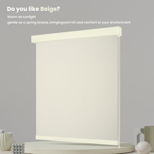 HOTSOON HOTSOON Light Filtering Roller Shades for Windows, Roller Blinds with UV Protection, Window Shades, Window Blinds Solar Fabric Easy Installation for Home Office, Custom Size, Beige, 20" W x 68" H