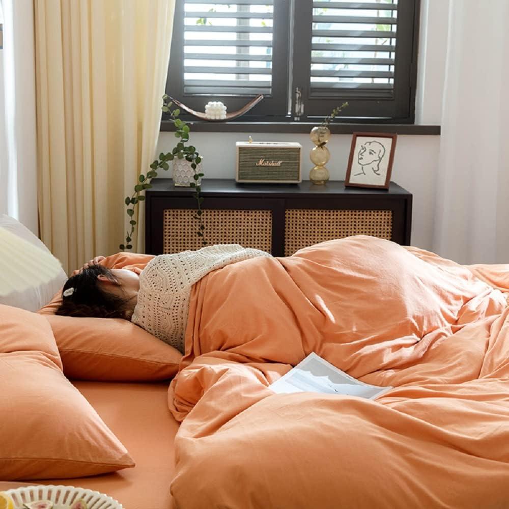 AMWAN AMWAN Peach Pink Color Duvet Cover King Solid Orange Bedding Set 100% Jersey Knitted Cotton Comforter Cover Solid Color Duvet Cover Hotel Quality Luxury Bedding Set 1 Duvet Cover with 2 Pillowcases