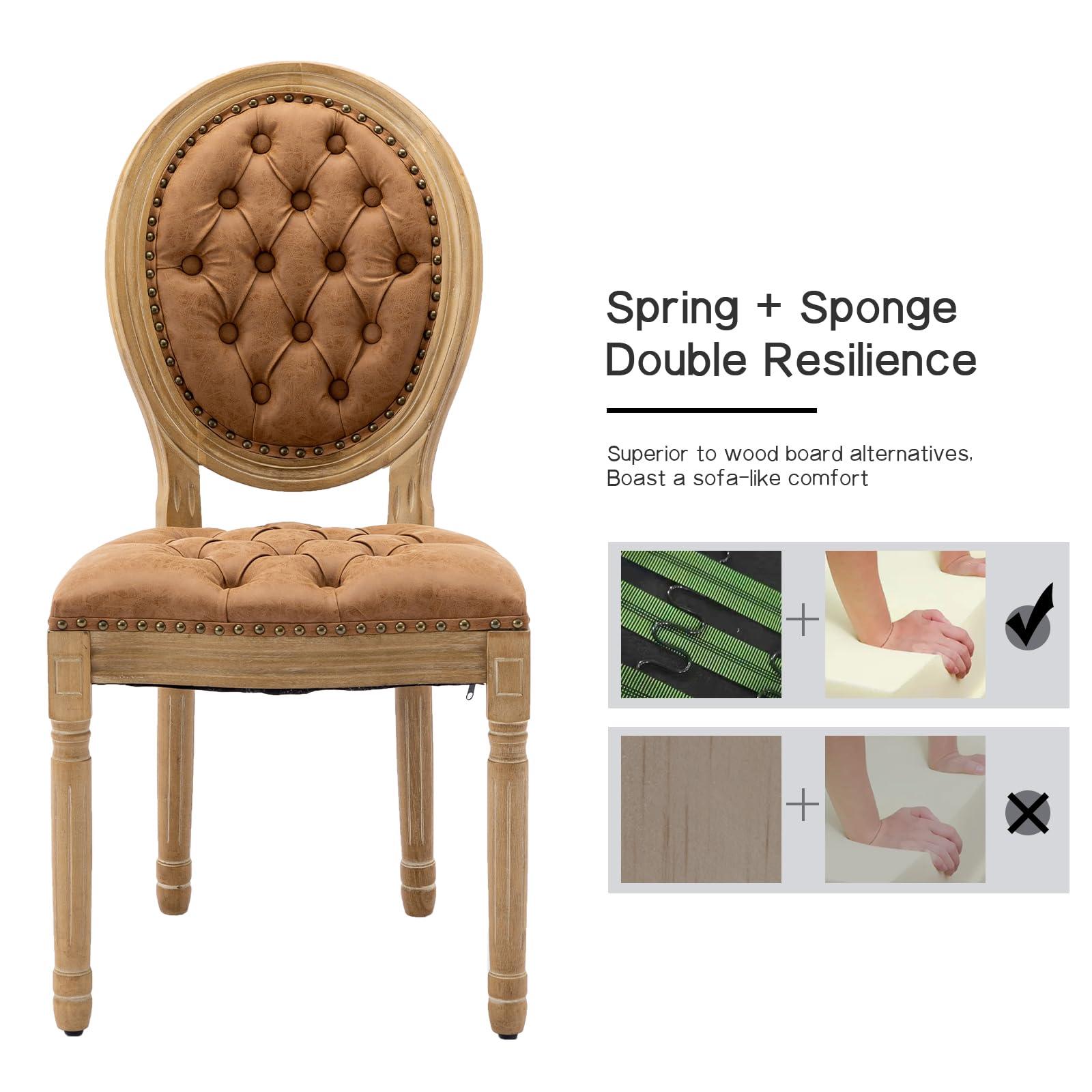 ODUSE-DAILY ODUSE-DAILY French Country Dining Chairs Set of 6, Caramel Kitchen & Dining Room Chairs, Faux Leather Kitchen Chairs, Tufted Upholstered, Wood Legs, Sillas De Comedor (PU, Amber, 6Pcs)