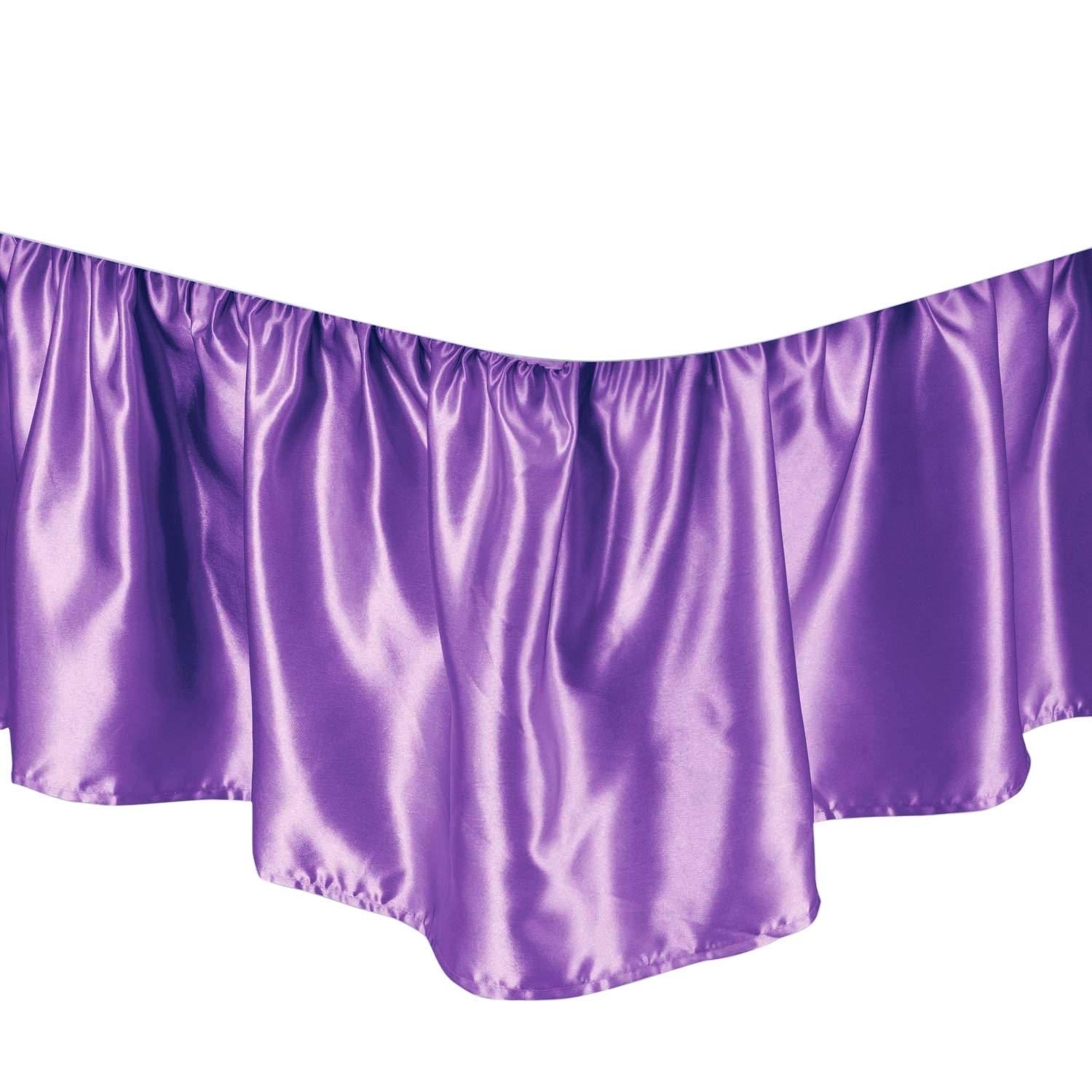 Good Night Bedding Bed Skirt - Ruffled Bed Skirt with Split Corners Lavender, Twin XL Size, 12 Inch Drop Bedskirt with Platform Three Sided Coverage Soft Silky Satin Fabric and Luxurious Look Bed Skirts