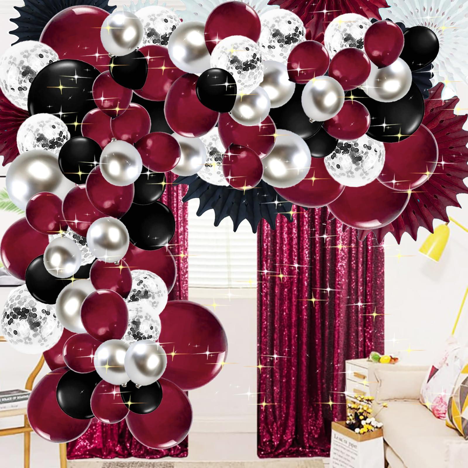 Qian\'s Party Graduation Party Decorations Maroon Black 2024/Burgundy Black Graduation Decorations Class of 2024/Burgundy Black Balloons/114Pcs Burgundy Silver Black Balloon Birthday Wedding/Maroon Black Birthday