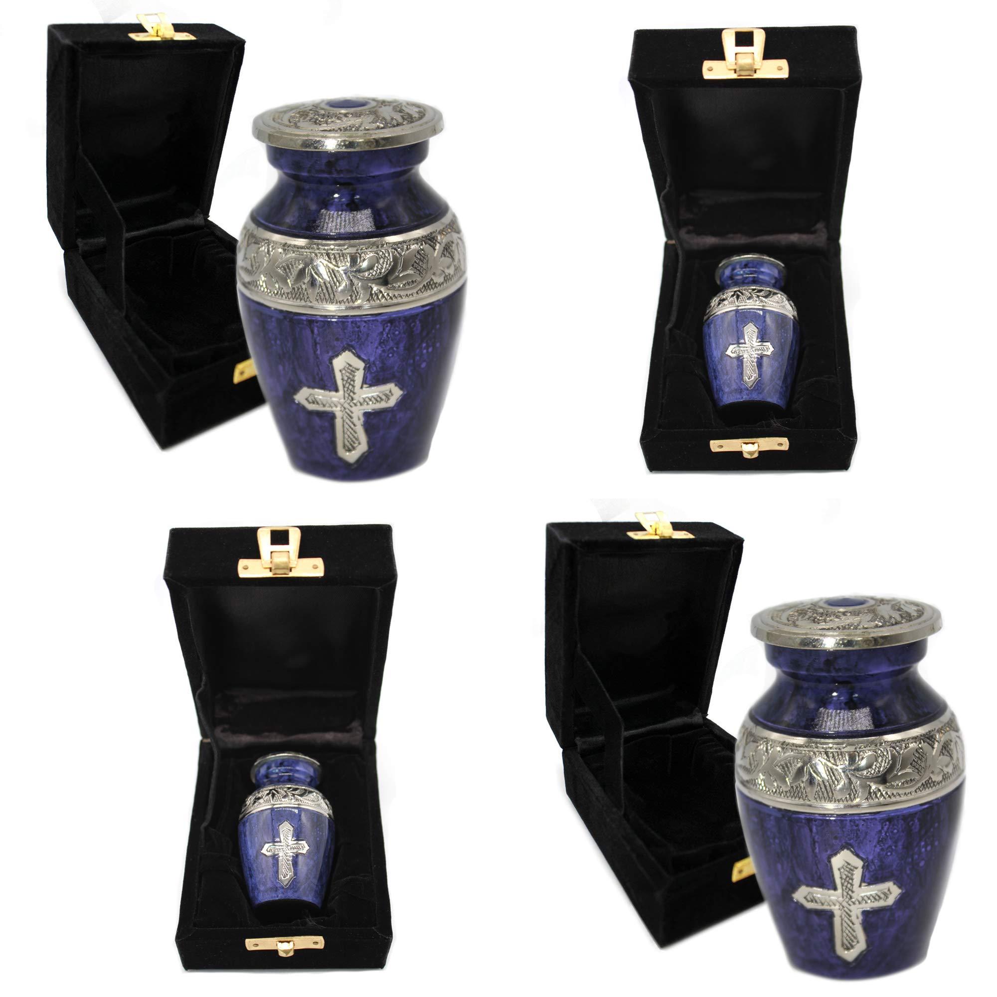 COMMEMORATIVE CREMATION URNS Purple Cross Cremation Urn for Ashes for Women - Personalized Cremation Urns for Human Ashes Adult Female Decorative Urns - Beautifully Handcrafted Set of 4 Small Urn for Ashes for Women