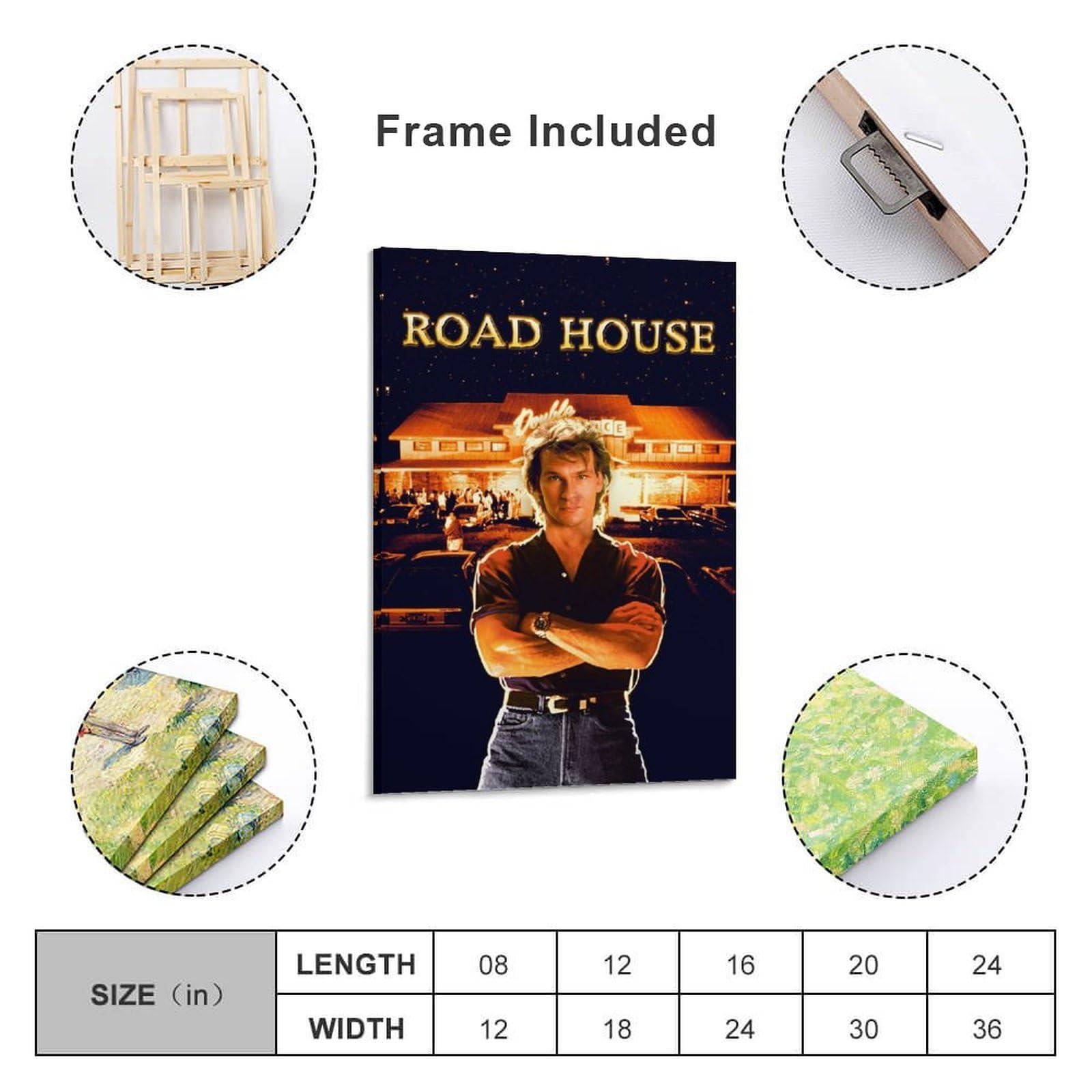 Thcbme Road House Movie Posters 1989 Action Thriller Movie Retro Poster Canvas Art Painting Canvas Wall Art Prints for Wall Decor Room Decor Bedroom Decor Gifts 16x24inch(40x60cm) Frame-style