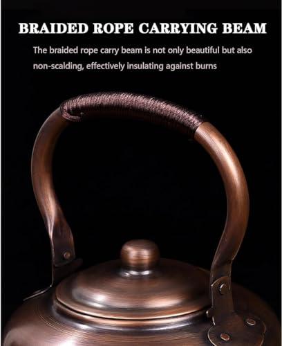 LRTYZBD Whistling Kettle,Stove-Top Kettle,Hand Forged of Thickened Pure Copper,Automatic Siren When Water Boils,Braided Rope Anti-Scald Handle, Suitable for Induction/Open Fire-Smooth ||3L