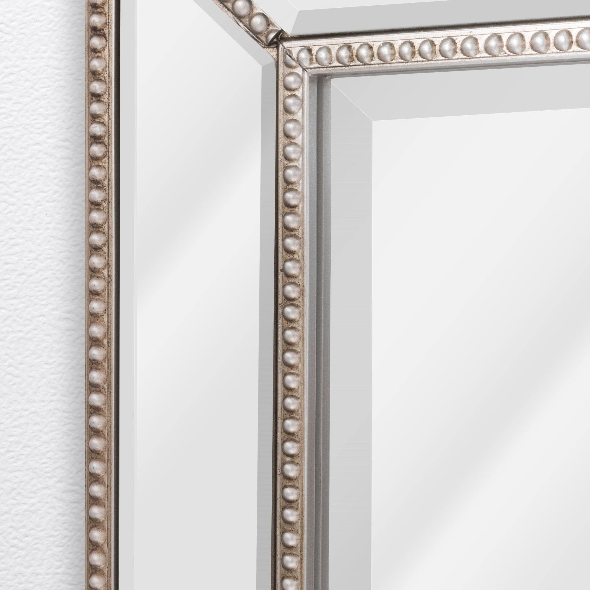 Head West Head West Champagne Silver Metro Beaded Glass Framed Vanity Mirror - Beveled Vintage Accent Decorative Mirrors for Wall Decor, Modern Bathroom Mirrors for Over Sink, Bedroom, Entryway 24\"x36\"