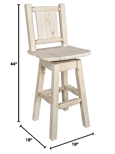Montana Woodworks Montana Woodworks Homestead Collection Barstool with Back & Swivel, Laser Engraved Bear Design, Ready to Finish