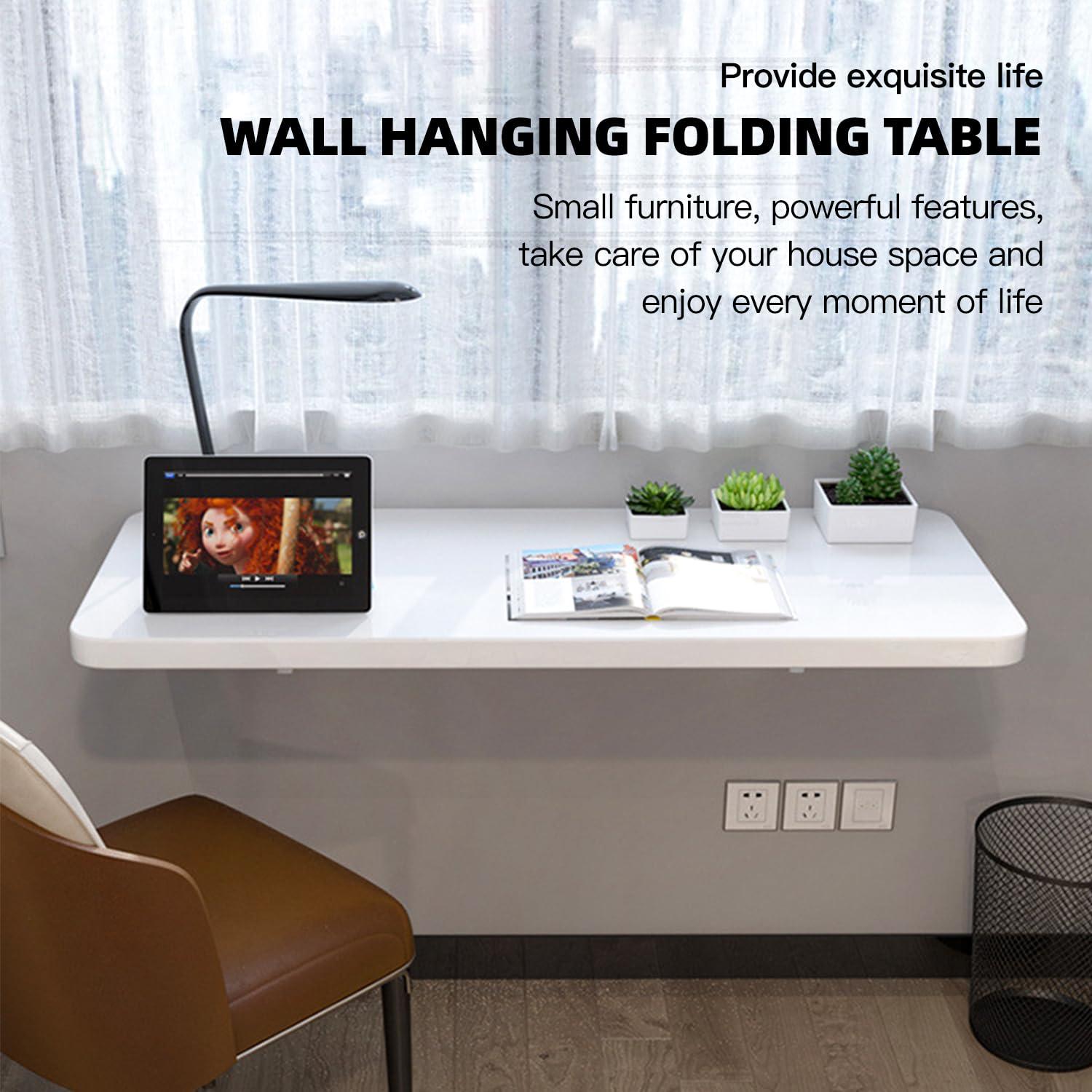 ZLGONRL ZLGONRL Work Bench Folding Drop Leaf Wall Desk Wall Mounted Floating Folding Table Wooden Kitchen Folding Dining Table (White 23.6in D* 19.7in W)