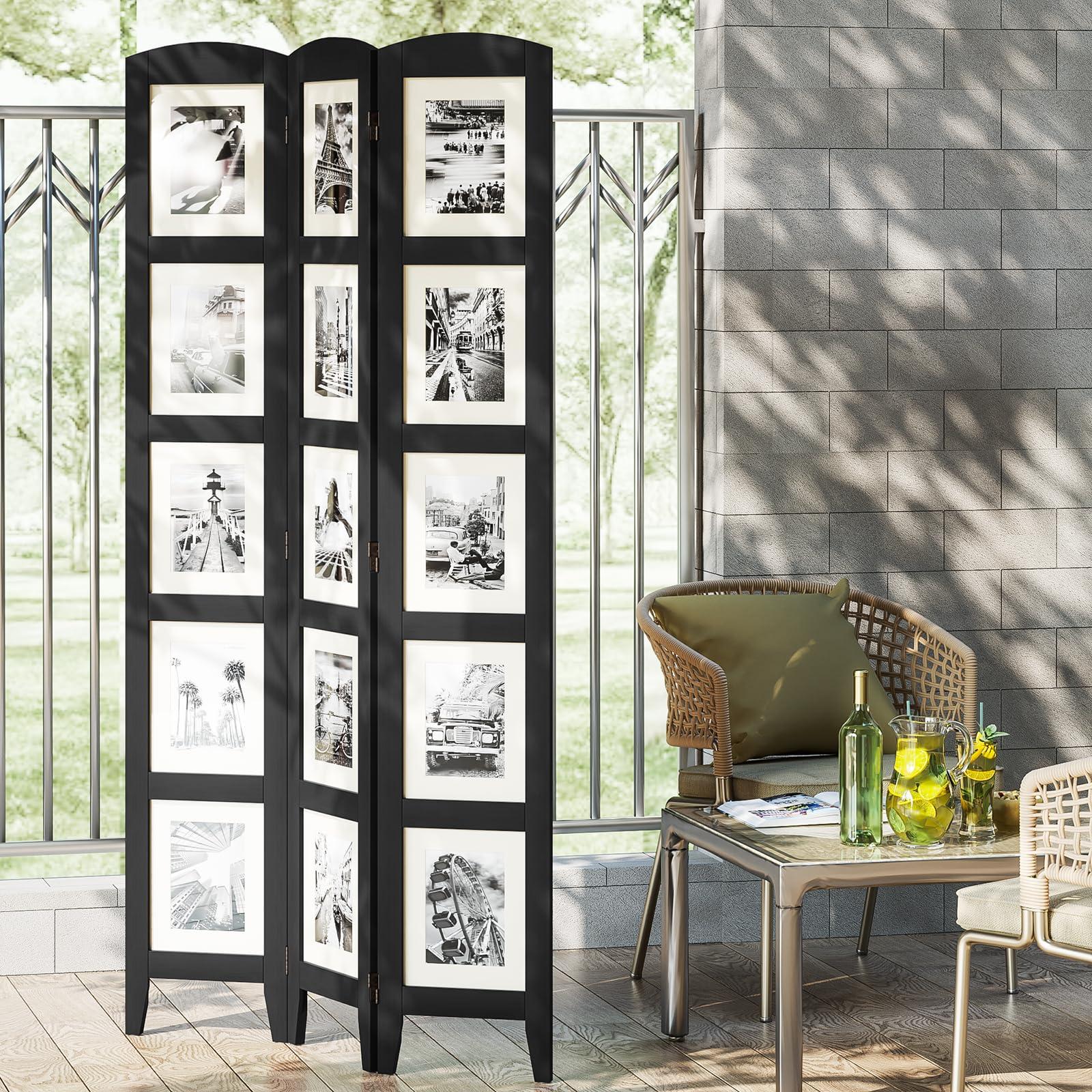 SZQINJI SZQINJI 3 Panel Photo Room Divider Screen, Solid Wood Divider for Room Separation for 8x10 Picture Frame Without Mat for 5x7 Photo with Mat, Black