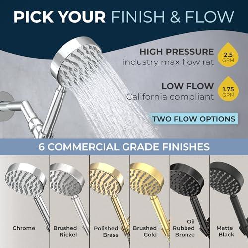 HammerHead Showers HammerHead Showers ALL METAL Handheld Shower Head with Hose and Brass Holder - CHROME - 2.5 GPM High Pressure Shower Heads with Adjustable Shower Wand Bracket - 6ft Flexible Extension