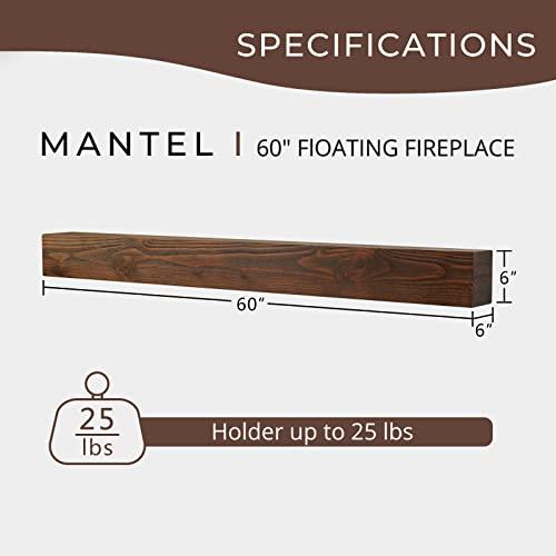 JOLLYMER JOLLYMER Floating Wood Mantel Shelf,Rustic Fireplace Mantel Decor,Farmhouse Shelf (60\" W x 6\" D x 6\" H)