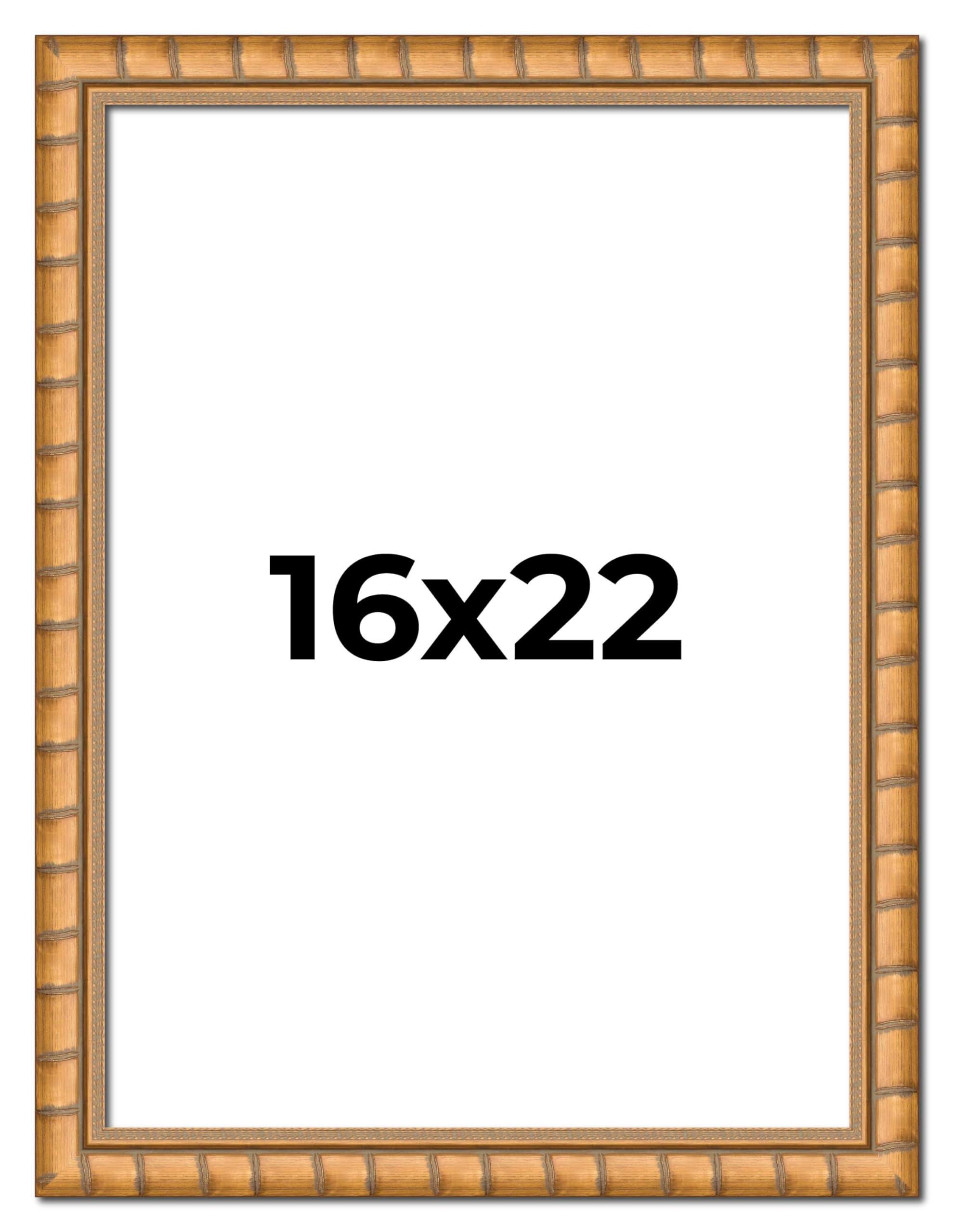 Poster Palooza Poster Palooza 16x22 Frame Gold Bamboo 1.5 Inch Moulding Width Solid Wood Picture Frame with UV Acrylic Plexiglass, Foam Board Backing & Hanging Hardware Included
