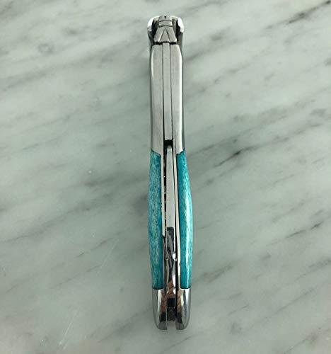 LAGUIOLE EN AUBRAC L Laguiole En Aubrac Sommelier Waiter\'s Corkscrew, Light Blue Camel Bone Handle, Wine Opener With Foil Cutter & Bottle Opener