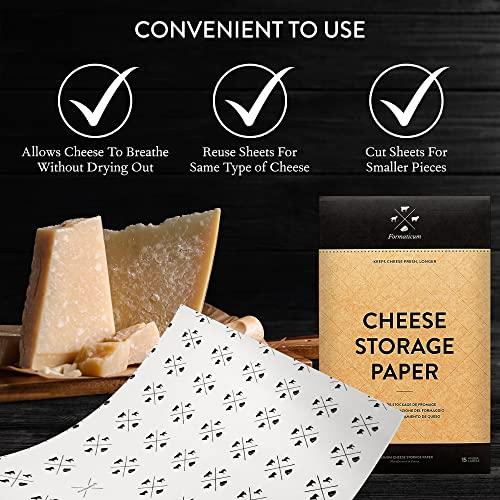 Formaticum Formaticum Cheese Storage Wax Coated Paper - Porous Wax Sheets From France - Keep Cheese or Charcuterie Fresh - Professional Grade Cheese Paper for Wrapping Cheese - 11 x 14 (15 Sheets with Labels)
